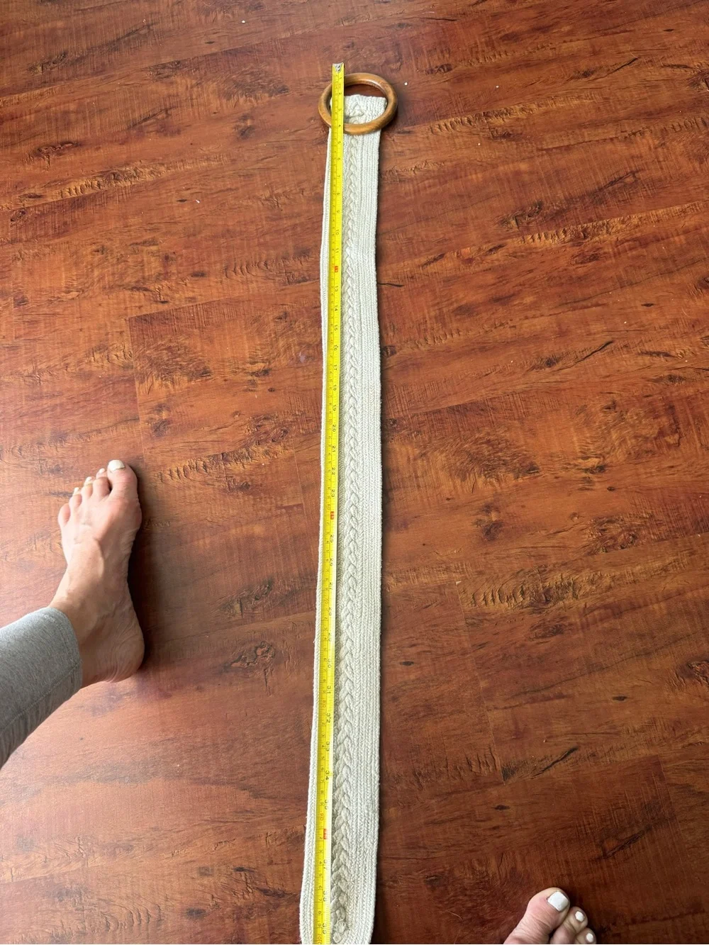 Wooden Ring Belt with Braided Cream Strap
